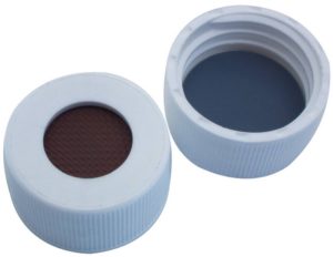 Loch-Schraubkappe (Gewinde 24-400) mit 2,5mm, Butyl rot/PTFE grau, 55° shore A, dichtung
