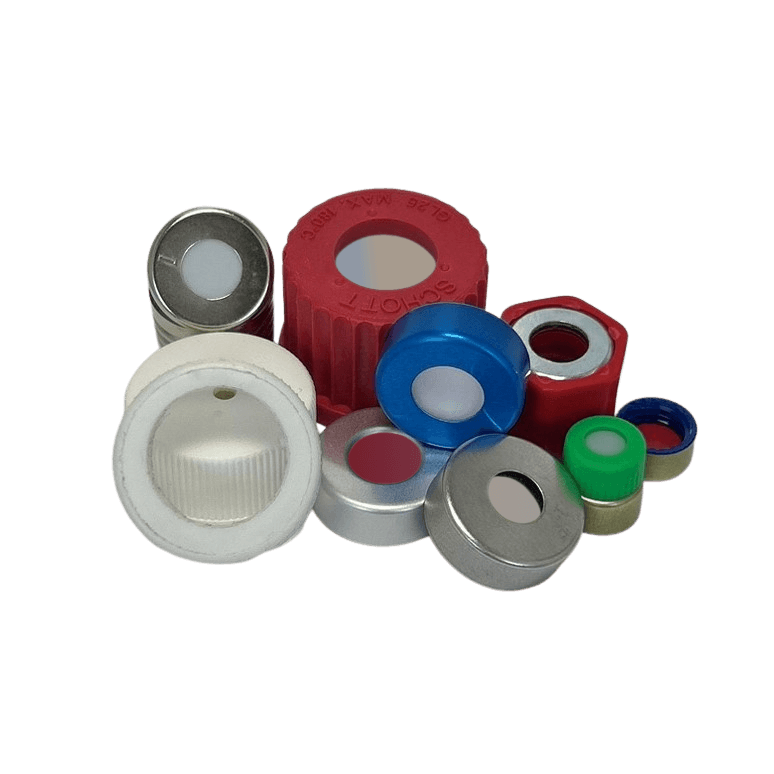 ND20 Aluminum Crimp Caps With Pharma-Fix Septa - 10mm Hole, Pack Of 100 For Laboratory Use